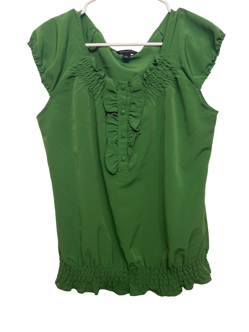 Banana Republic Green Ruffle Front Cap-Sleeve Blouse